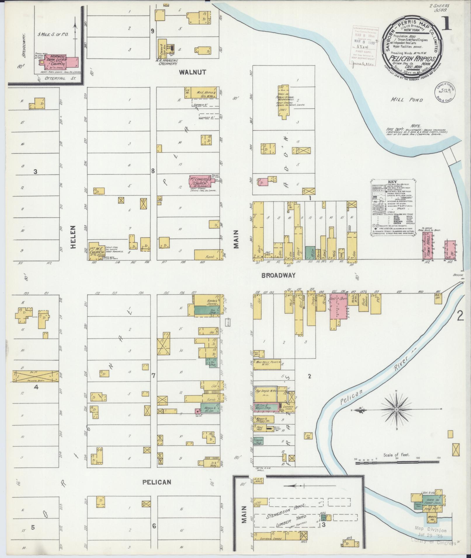 Sanborn Fire Insurance Map from Pelican Rapids, Otter Tail County, Minnesota (1899), Sheet #0001 - Historic Sanborn Fire Insurance Map Print, vintage old map wall art, antique decor, genealogy gift, Minnesota Minnesota map