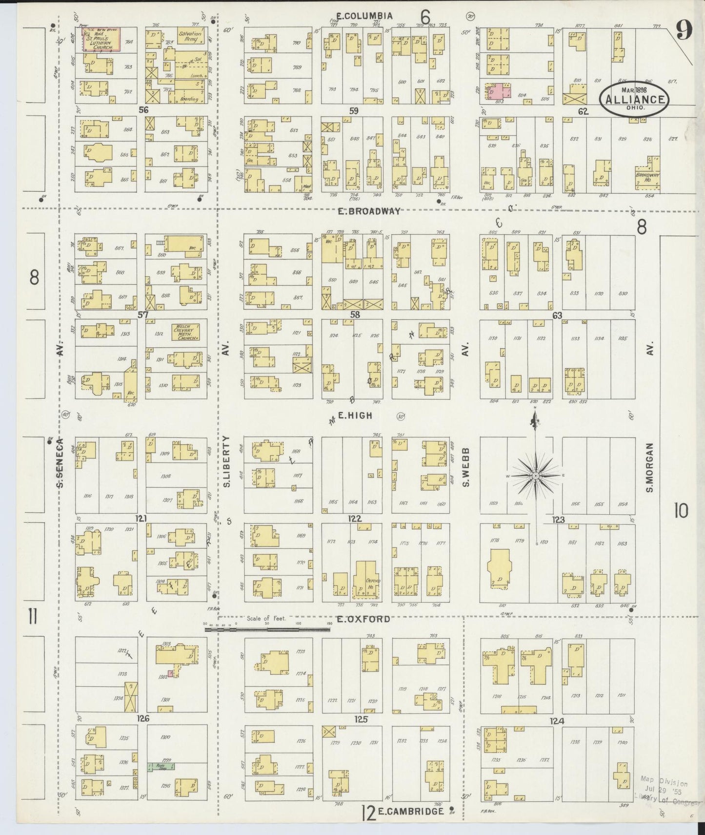 Sanborn Fire Insurance Map from Alliance, Stark County, Ohio (1898), Sheet #0009 - Historic Sanborn Fire Insurance Map Print, vintage old map wall art, antique decor, genealogy gift, Ohio Ohio map
