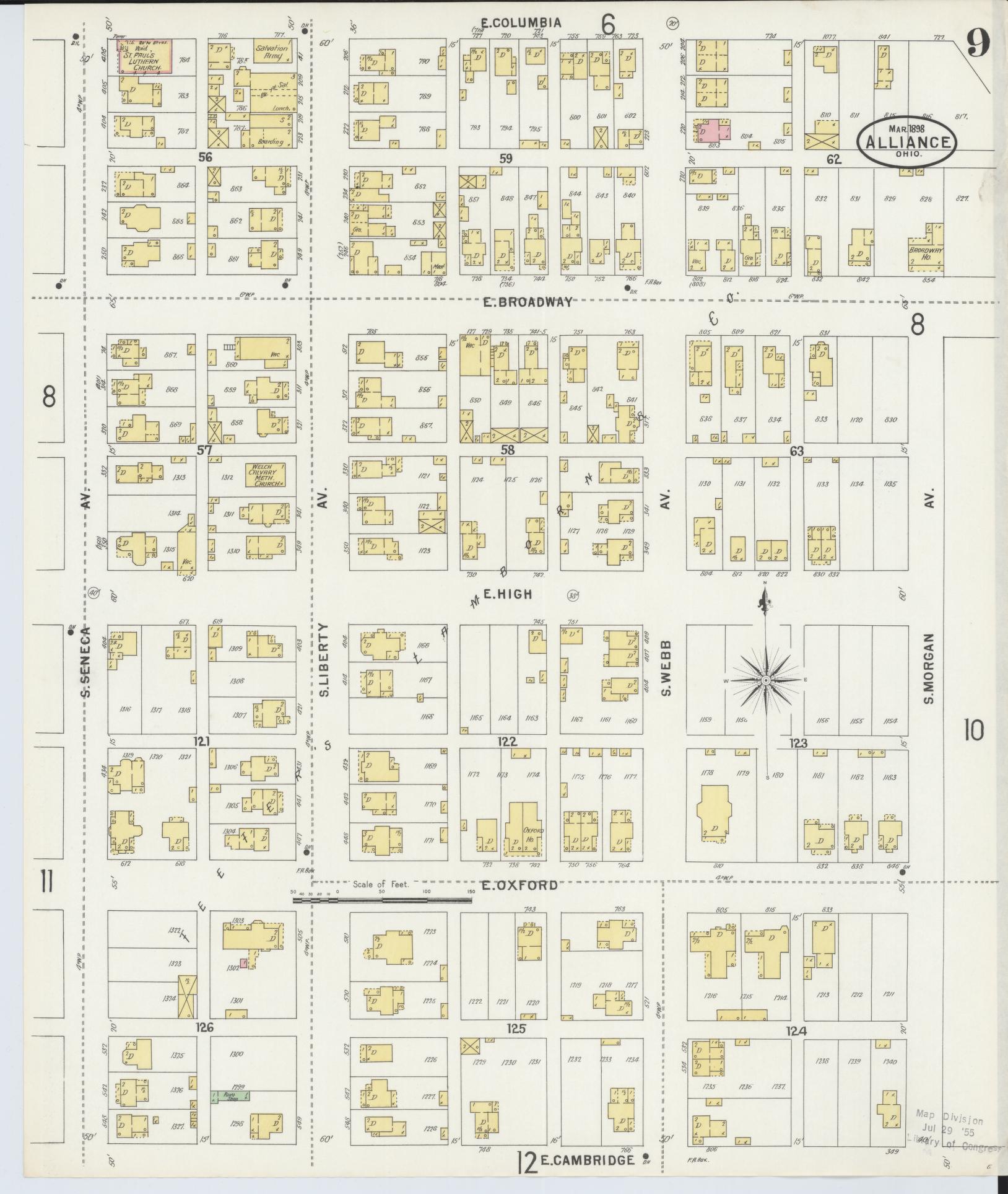 Sanborn Fire Insurance Map from Alliance, Stark County, Ohio (1898), Sheet #0009 - Historic Sanborn Fire Insurance Map Print, vintage old map wall art, antique decor, genealogy gift, Ohio Ohio map