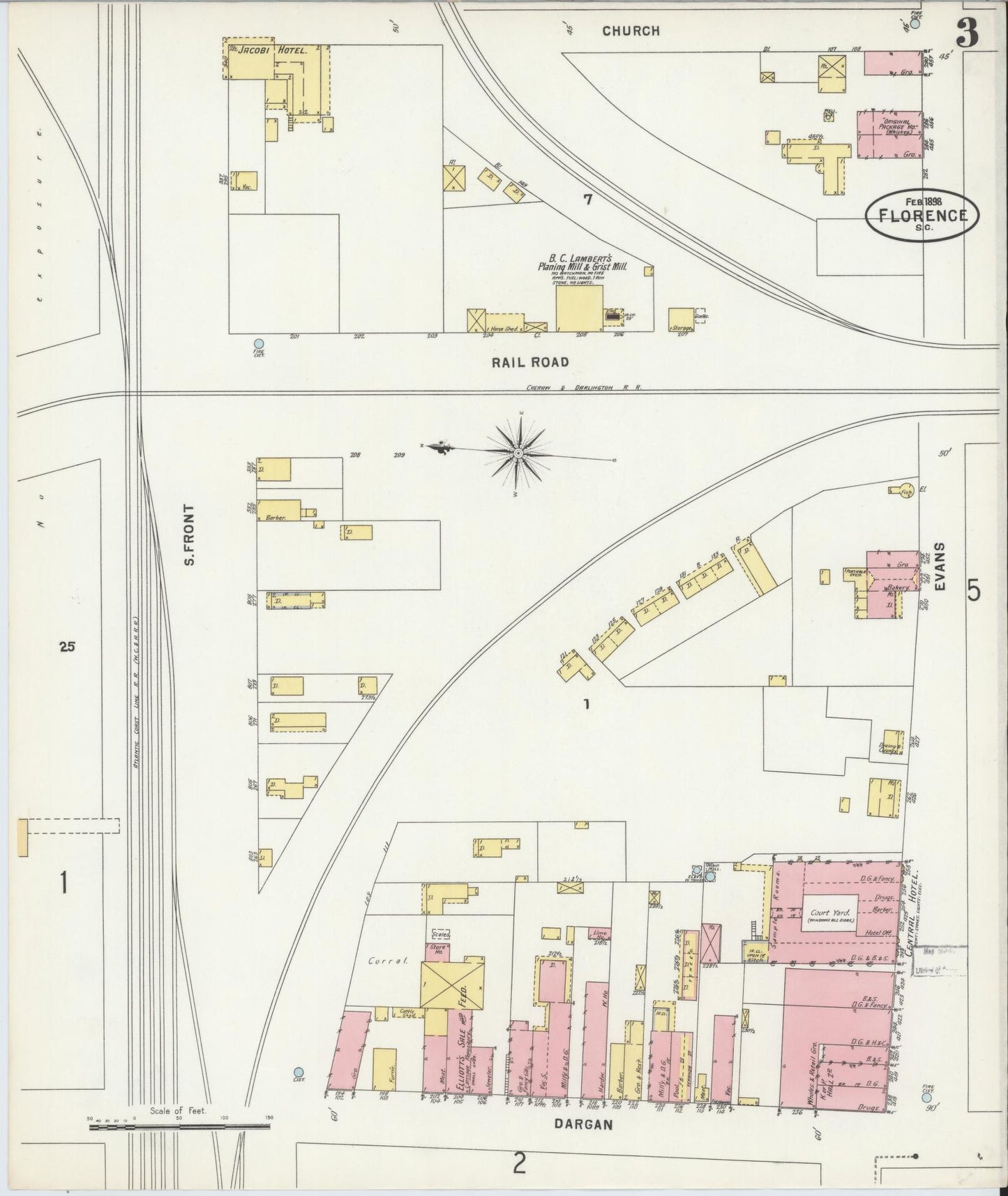 Sanborn Fire Insurance Map from Florence, Florence County, South Carolina (1898), Sheet #0003 - Complete Map Set gallery image, historic Sanborn map, vintage wall art, South Carolina South Carolina
