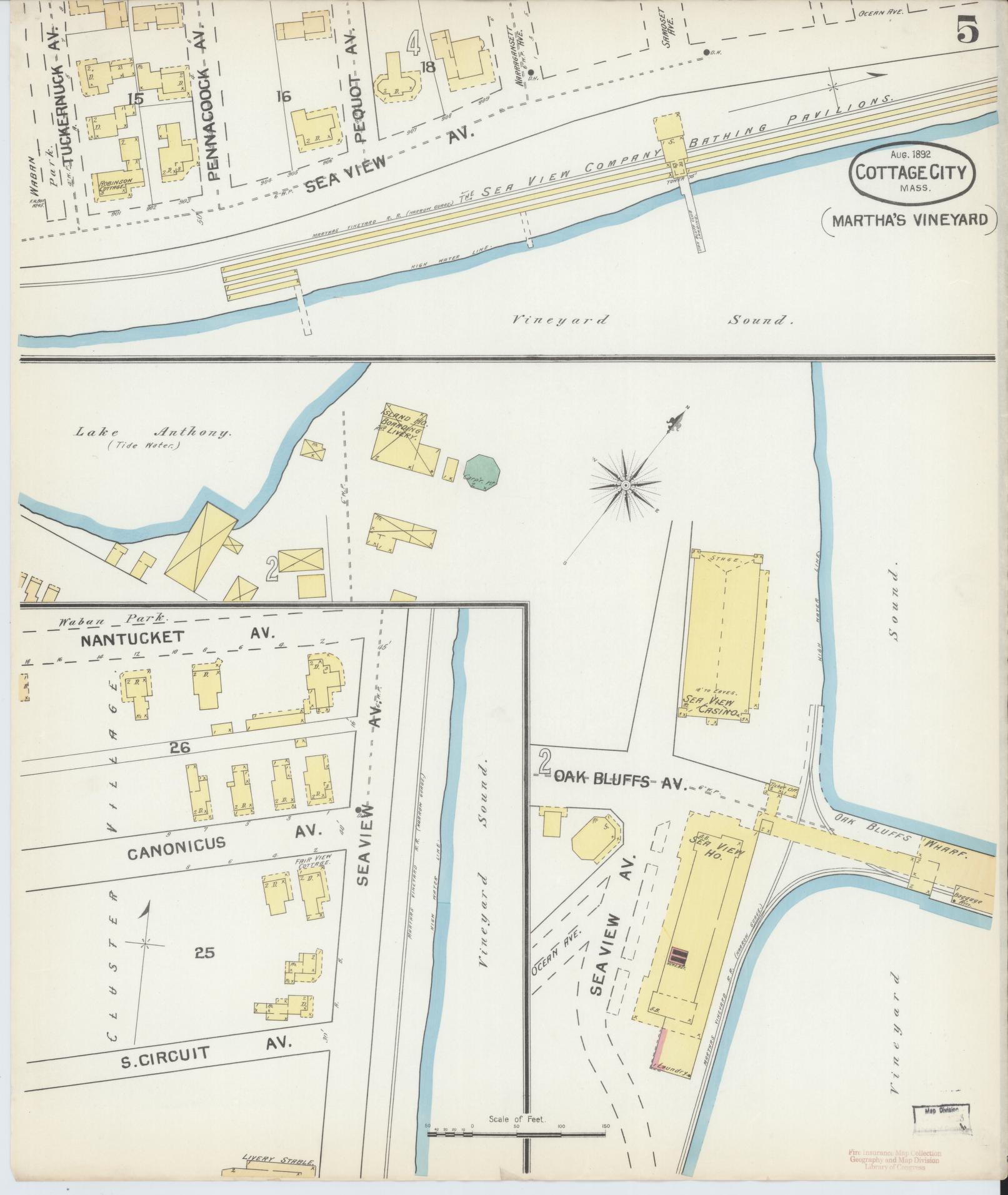 Sanborn Fire Insurance Map from Cottage City, Dukes County, Massachusetts (1892), Sheet #0005 - Complete Map Set gallery image, historic Sanborn map, vintage wall art, Massachusetts Massachusetts