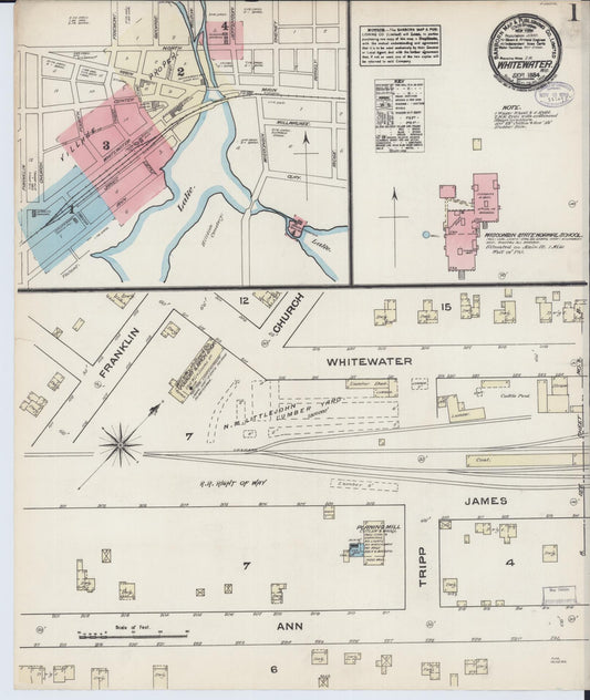 Sanborn Fire Insurance Map from Whitewater, Walworth County, Wisconsin (1884), Sheet #0001 - Historic Sanborn Fire Insurance Map Print, vintage old map wall art, antique decor, genealogy gift, Wisconsin Wisconsin map