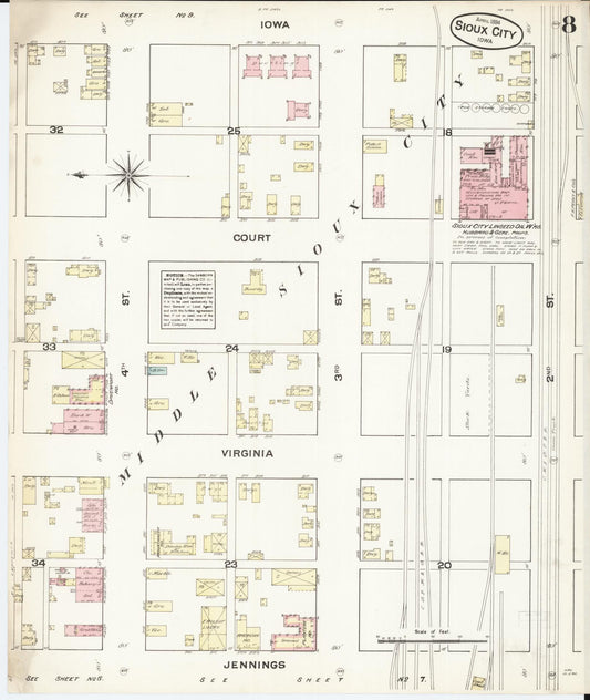 Sanborn Fire Insurance Map from Sioux City, Woodbury County, Iowa (1884), Sheet #0008 - Historic Sanborn Fire Insurance Map Print, vintage old map wall art