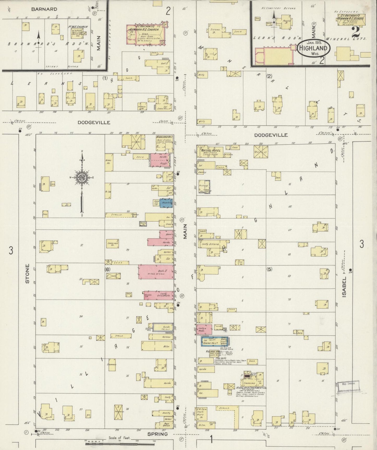 Sanborn Fire Insurance Map from Highland, Iowa County, Wisconsin (1915), Sheet #0002 - Complete Map Set gallery image, historic Sanborn map, vintage wall art, Wisconsin Wisconsin