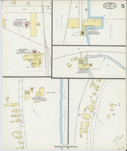 Sanborn Fire Insurance Map from Berlin, Coos County, New Hampshire (1895), Sheet #0005 - Historic Sanborn Fire Insurance Map Print, vintage old map wall art, antique decor, genealogy gift, New Hampshire New Hampshire map