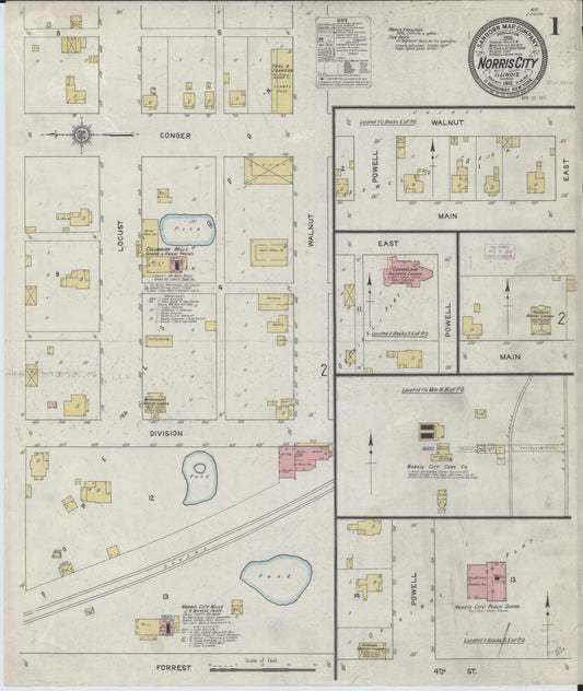 Sanborn Fire Insurance Map from Norris City, White County, Illinois (1912), Sheet #0001 - Historic Sanborn Fire Insurance Map Print, vintage old map wall art, antique decor, genealogy gift, Illinois Illinois map