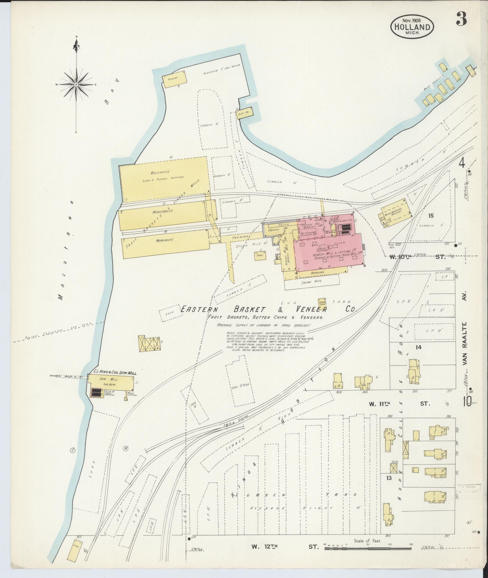 Sanborn Fire Insurance Map from Holland, Ottawa County, Michigan (1908), Sheet #0003 - Historic Sanborn Fire Insurance Map Print, vintage old map wall art, antique decor, genealogy gift, Michigan Michigan map