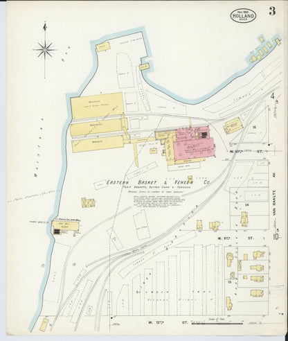 Sanborn Fire Insurance Map from Holland, Ottawa County, Michigan (1908), Sheet #0003 - Historic Sanborn Fire Insurance Map Print, vintage old map wall art, antique decor, genealogy gift, Michigan Michigan map