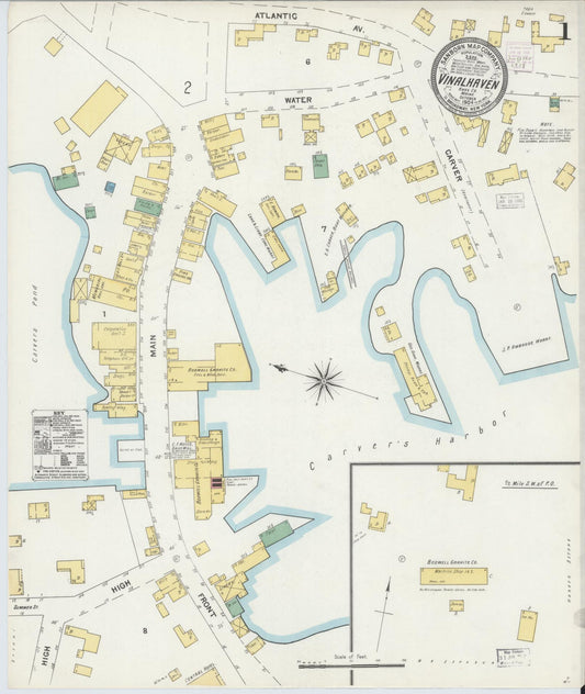 Sanborn Fire Insurance Map from Vinalhaven, Knox County, Maine (1904), Sheet #0001 - Historic Sanborn Fire Insurance Map Print, vintage old map wall art, antique decor, genealogy gift, Maine Maine map