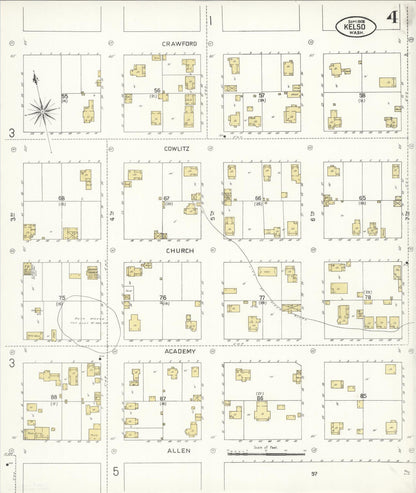 Sanborn Fire Insurance Map from Kelso, Cowlitz County, Washington (1908), Sheet #0004 - Complete Map Set gallery image, historic Sanborn map, vintage wall art, Washington Washington