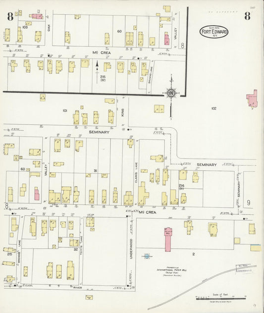 Sanborn Fire Insurance Map from Fort Edward, Washington County, New York (1924), Sheet #0008 - Historic Sanborn Fire Insurance Map Print, vintage old map wall art, antique decor, genealogy gift, New York New York map