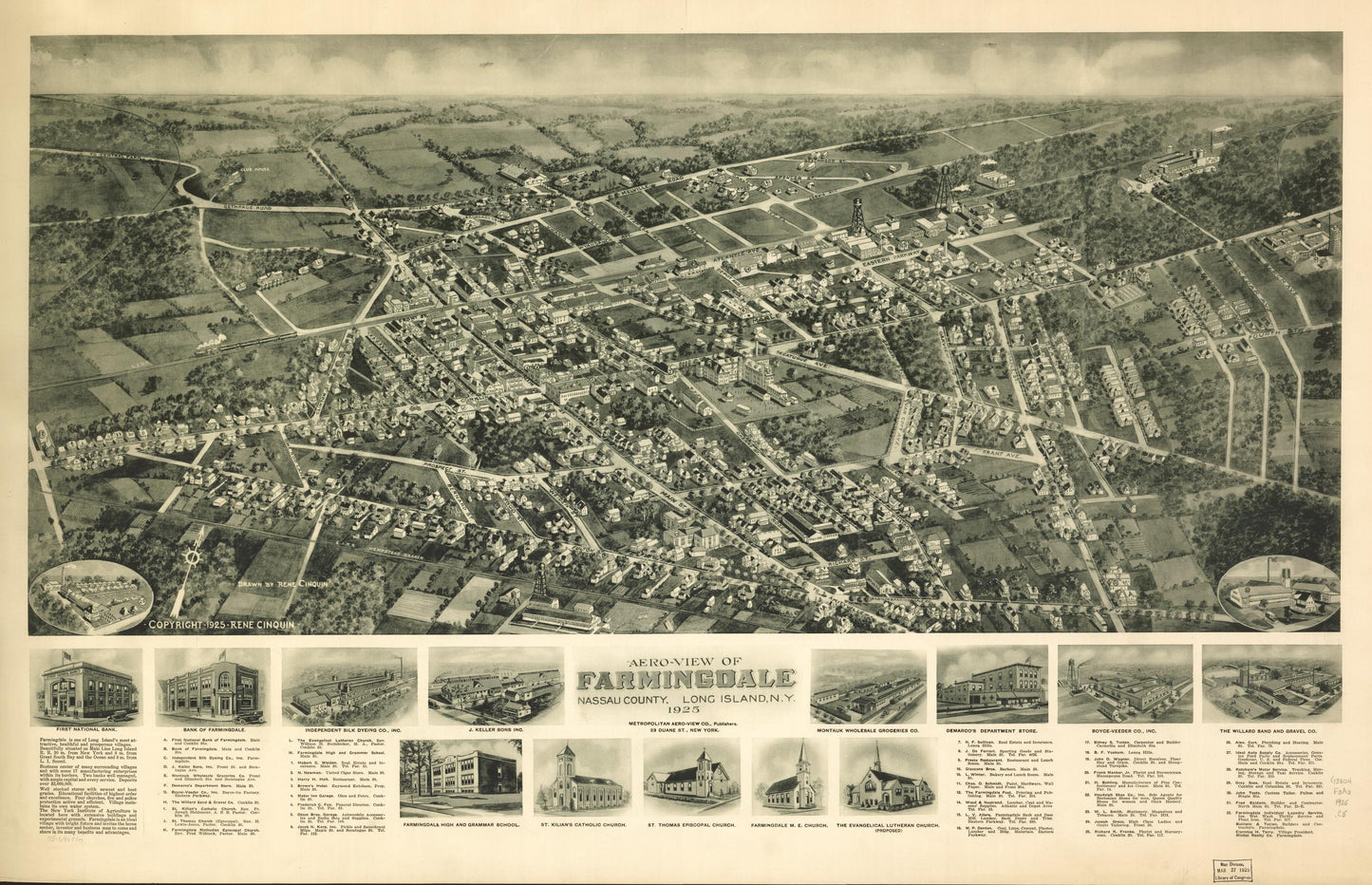 Aero-view of Farmingdale, Nassau County, Long Island, N.Y. 1925. (1925) – Historic Bird’s-Eye View Panorama Print