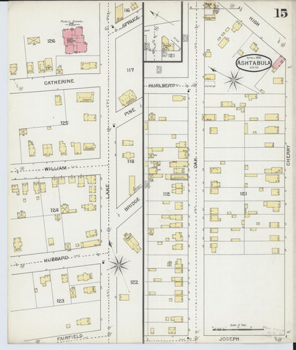 Sanborn Fire Insurance Map from Ashtabula, Ashtabula County, Ohio (1893), Sheet #0015 - Historic Sanborn Fire Insurance Map Print, vintage old map wall art, antique decor, genealogy gift, Ohio Ohio map