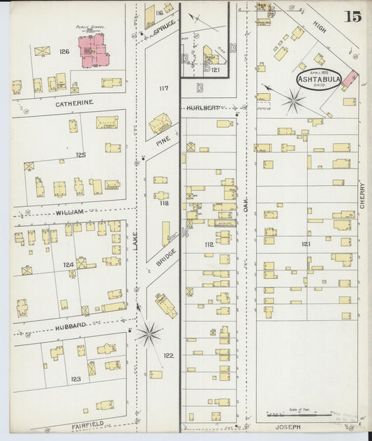 Sanborn Fire Insurance Map from Ashtabula, Ashtabula County, Ohio (1893), Sheet #0015 - Historic Sanborn Fire Insurance Map Print, vintage old map wall art, antique decor, genealogy gift, Ohio Ohio map