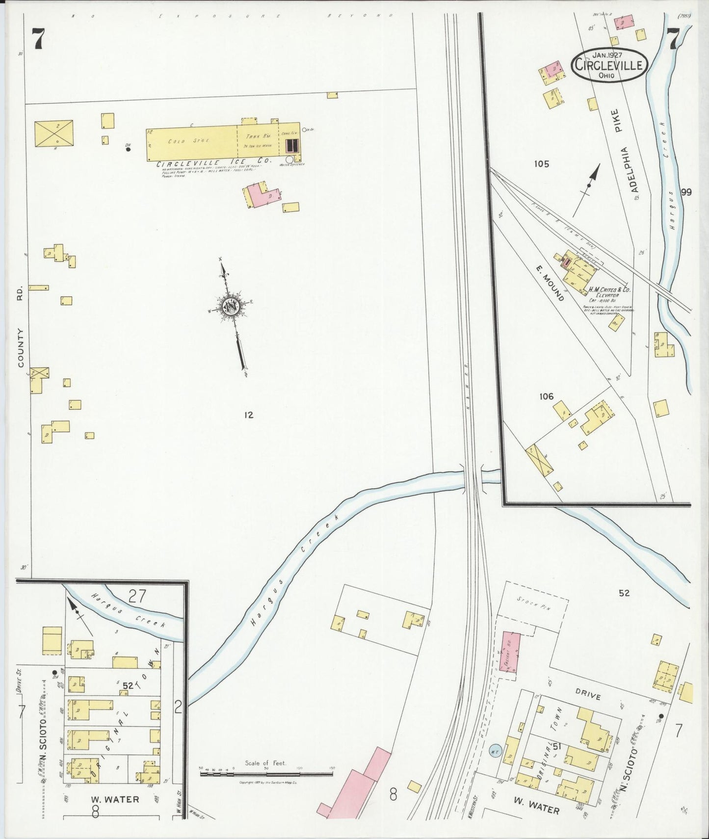 Sanborn Fire Insurance Map from Circleville, Pickaway County, Ohio (1927), Sheet #0007 - Historic Sanborn Fire Insurance Map Print, vintage old map wall art, antique decor, genealogy gift, Ohio Ohio map