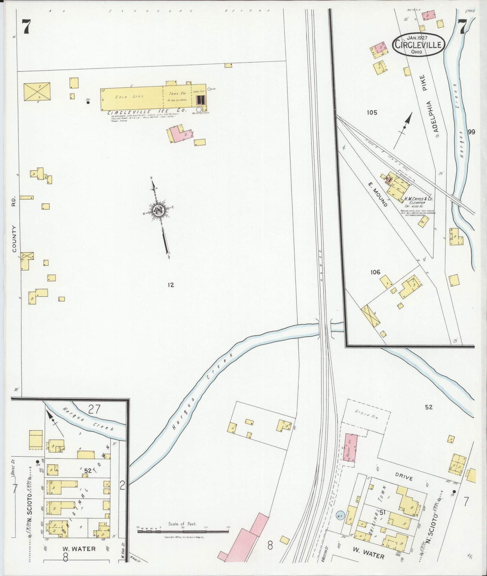Sanborn Fire Insurance Map from Circleville, Pickaway County, Ohio (1927), Sheet #0007 - Historic Sanborn Fire Insurance Map Print, vintage old map wall art, antique decor, genealogy gift, Ohio Ohio map