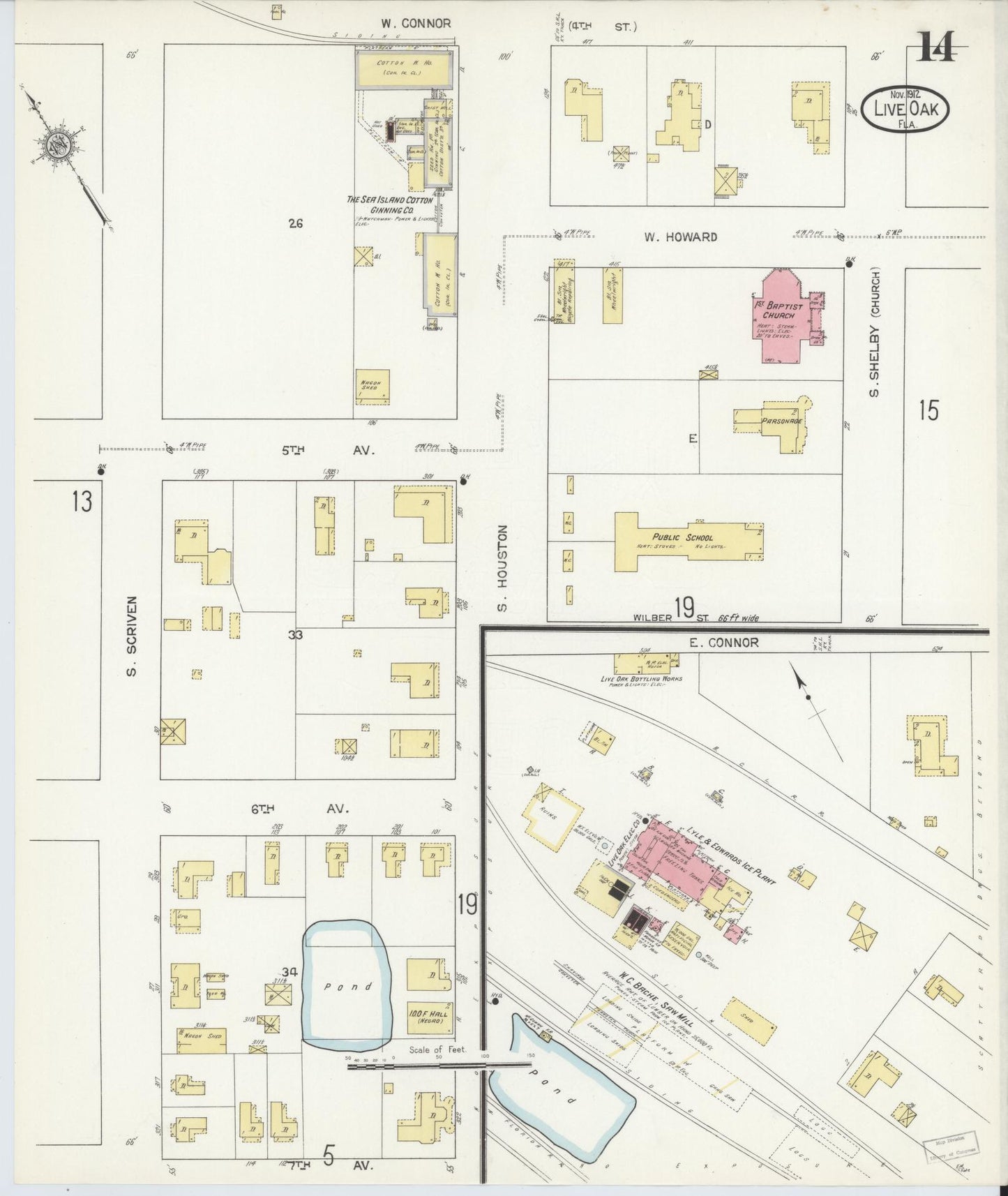 Sanborn Fire Insurance Map from Live Oak, Suwanee County, Florida (1912), Sheet #0014 - Complete Map Set gallery image, historic Sanborn map, vintage wall art, Florida Florida