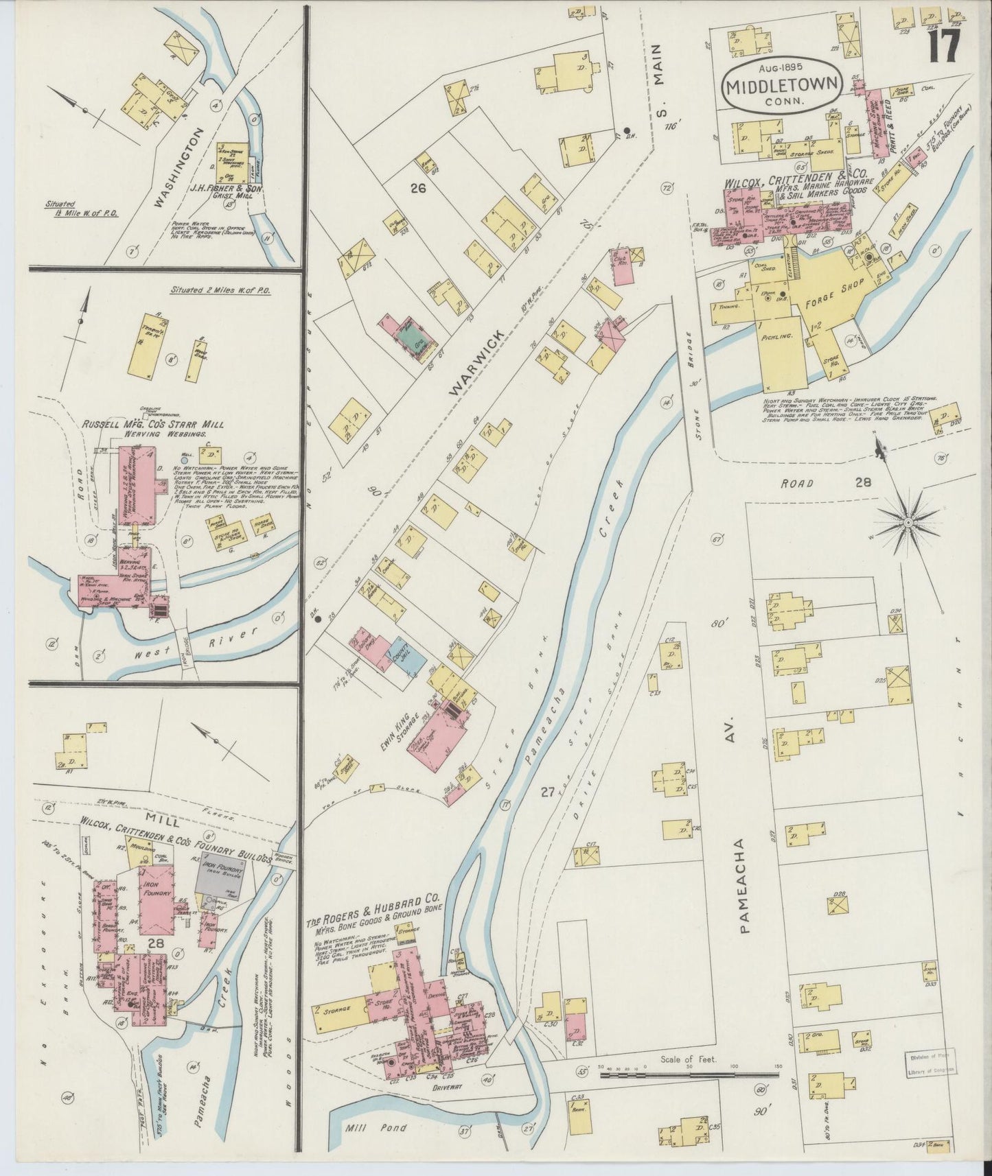 Sanborn Fire Insurance Map from Middletown, Middlesex County, Connecticut (1895), Sheet #0017 - Historic Sanborn Fire Insurance Map Print, vintage old map wall art, antique decor, genealogy gift, Connecticut Connecticut map