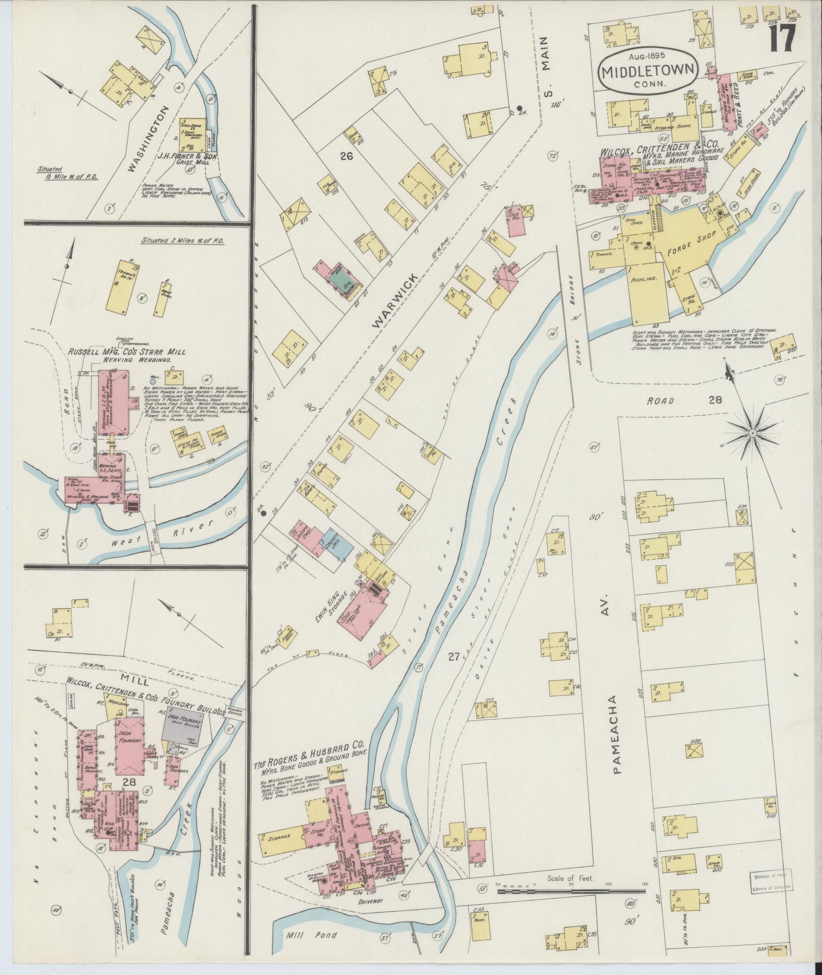 Sanborn Fire Insurance Map from Middletown, Middlesex County, Connecticut (1895), Sheet #0017 - Historic Sanborn Fire Insurance Map Print, vintage old map wall art, antique decor, genealogy gift, Connecticut Connecticut map