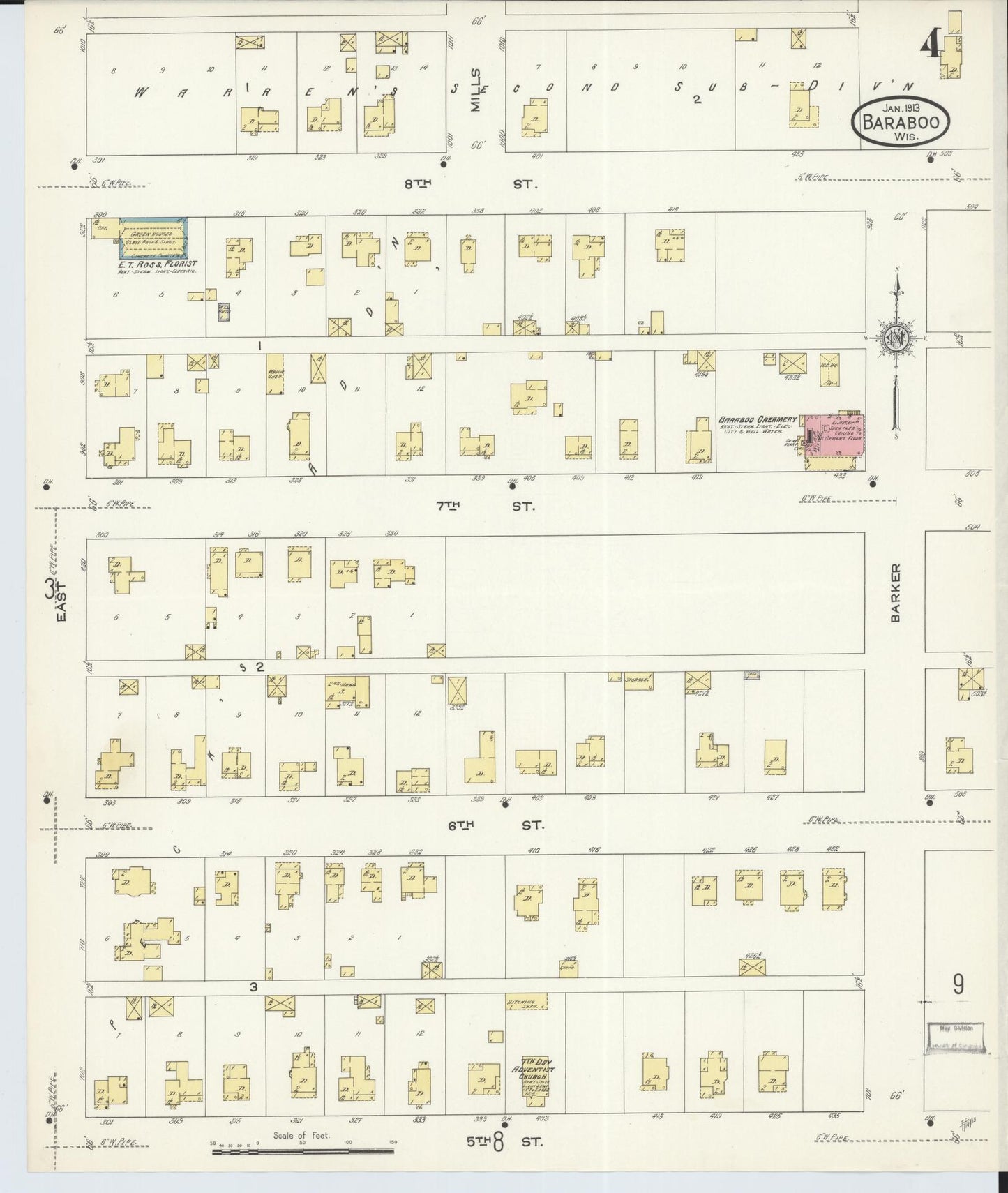 Sanborn Fire Insurance Map from Baraboo, Sauk County, Wisconsin (1913), Sheet #0004 - Complete Map Set gallery image, historic Sanborn map, vintage wall art, Wisconsin Wisconsin