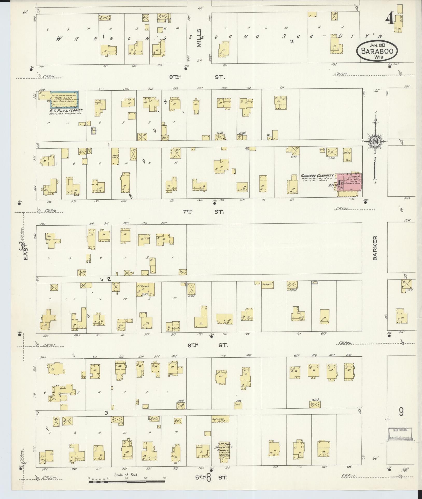 Sanborn Fire Insurance Map from Baraboo, Sauk County, Wisconsin (1913), Sheet #0004 - Complete Map Set gallery image, historic Sanborn map, vintage wall art, Wisconsin Wisconsin