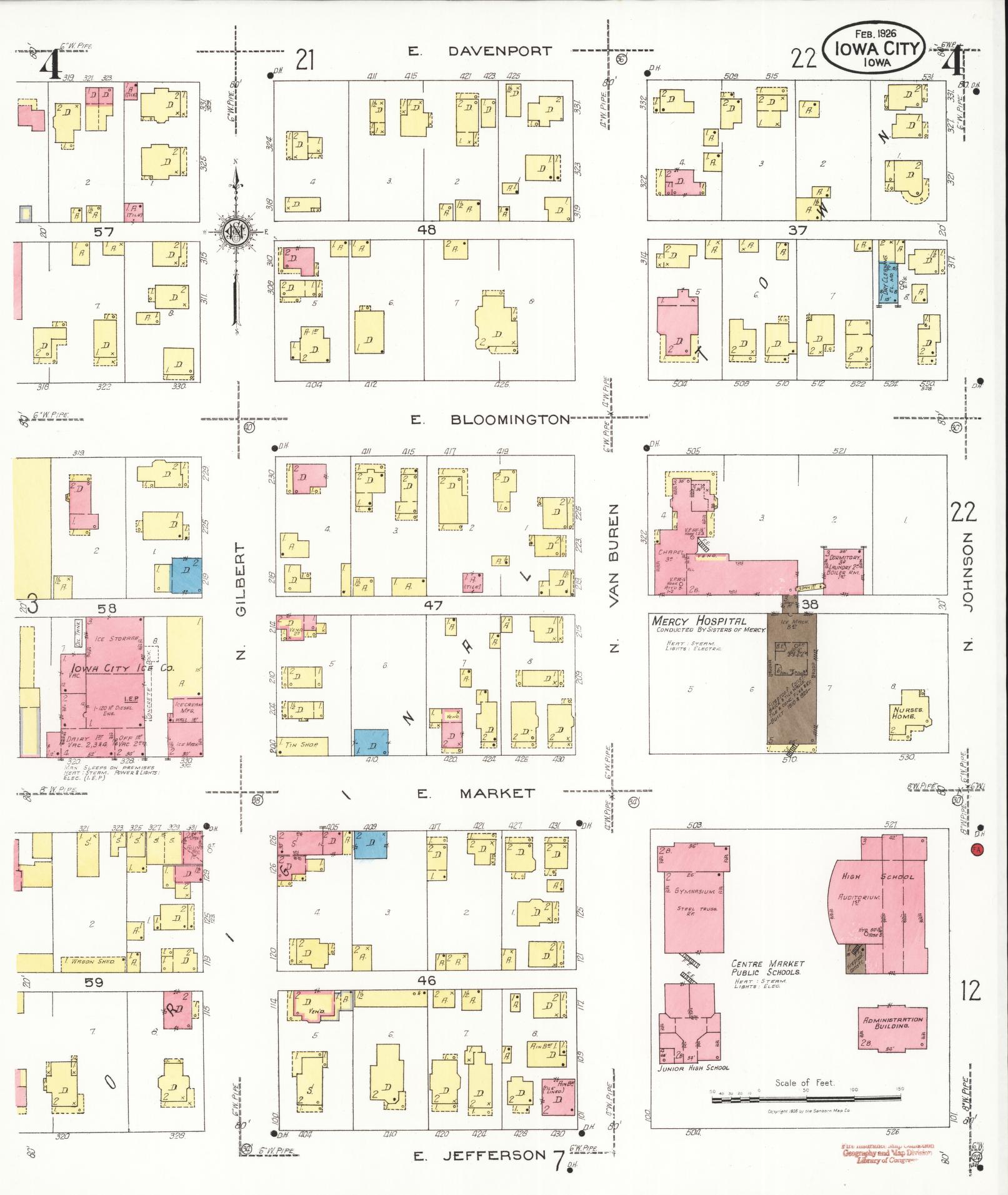 Sanborn Fire Insurance Map from Iowa City, Johnson County, Iowa (1926), Sheet #0004 - Historic Sanborn Fire Insurance Map Print, vintage old map wall art