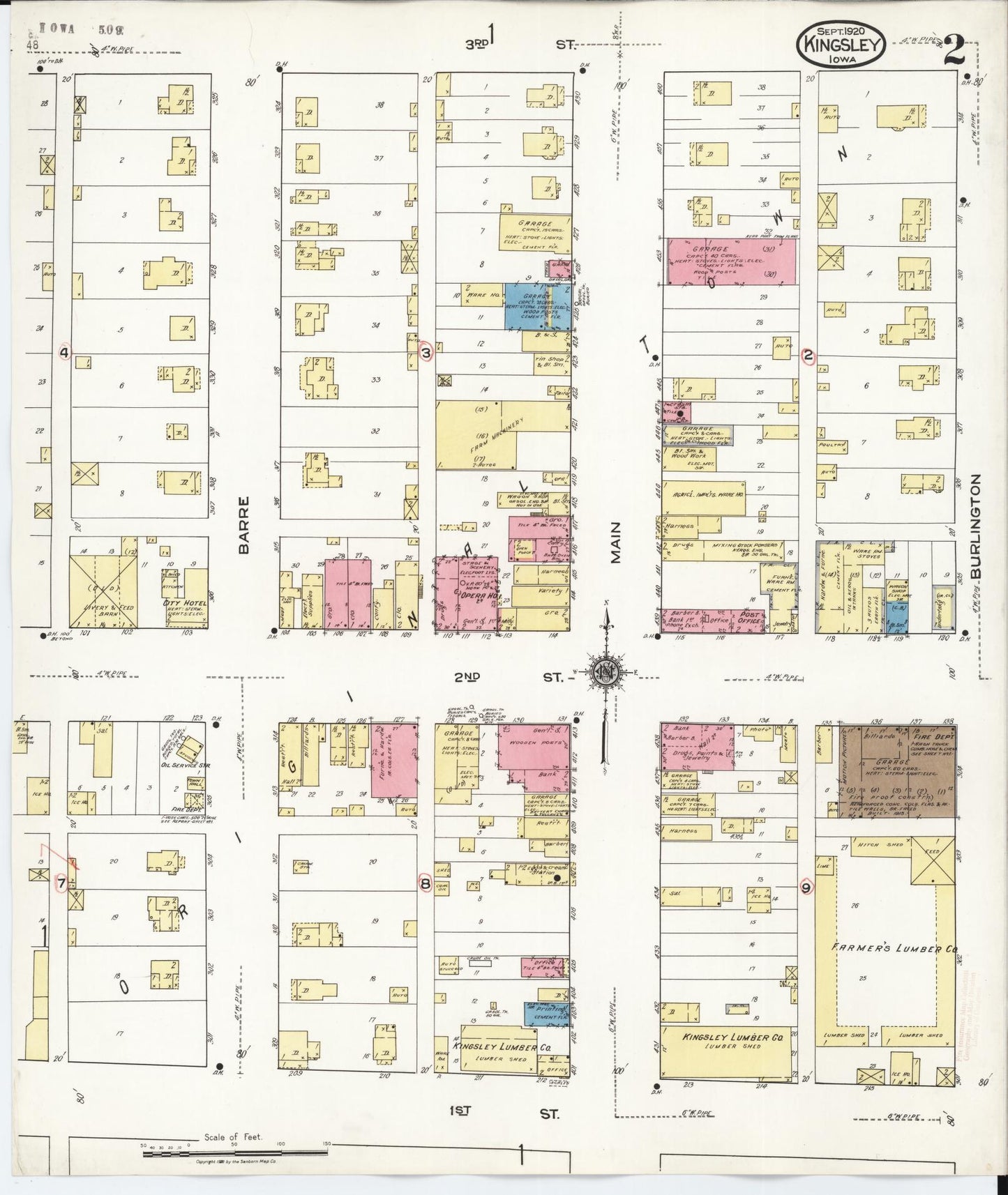 Sanborn Fire Insurance Map from Kingsley, Plymouth County, Iowa (1920), Sheet #0002 - Historic Sanborn Fire Insurance Map Print, vintage old map wall art
