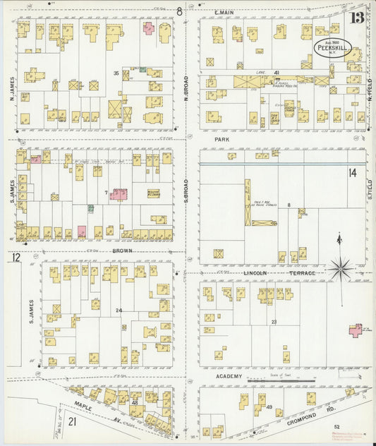 Sanborn Fire Insurance Map from Peekskill, Westchester County, New York (1900), Sheet #0013 - Historic Sanborn Fire Insurance Map Print, vintage old map wall art, antique decor, genealogy gift, New York New York map