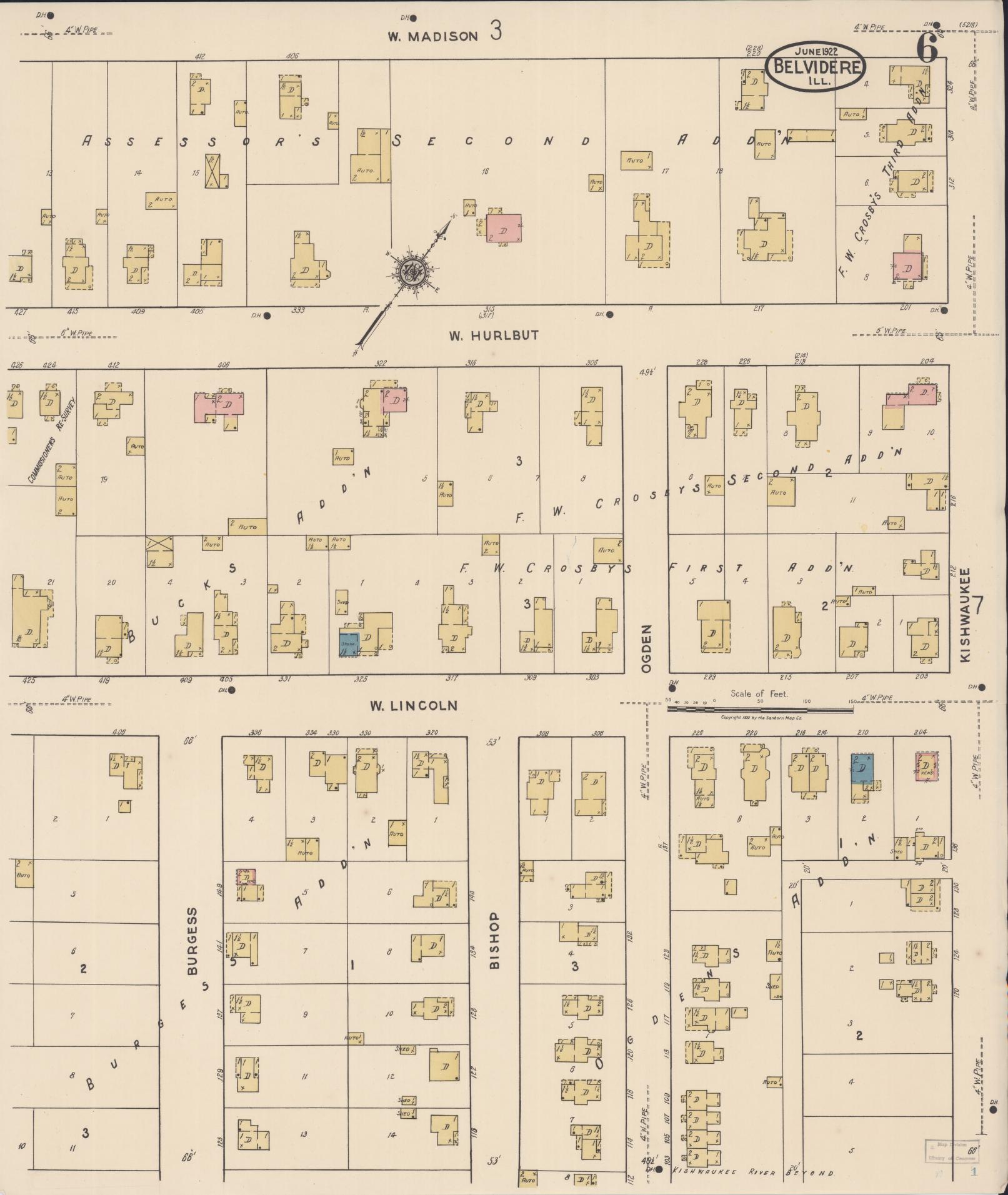 Sanborn Fire Insurance Map from Belvidere, Boone County, Illinois (1922), Sheet #0006 - Complete Map Set gallery image, historic Sanborn map, vintage wall art, Illinois Illinois