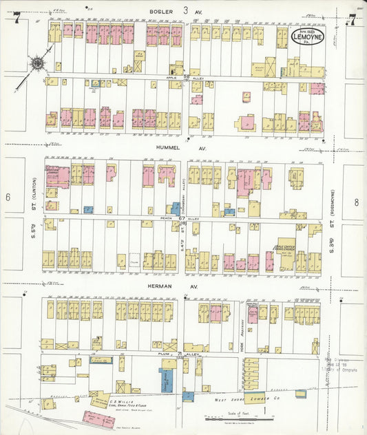 Sanborn Fire Insurance Map from Lemoyne, Cumberland County, Pennsylvania (1923), Sheet #0007 - Historic Sanborn Fire Insurance Map Print, vintage old map wall art, antique decor, genealogy gift, Pennsylvania Pennsylvania map