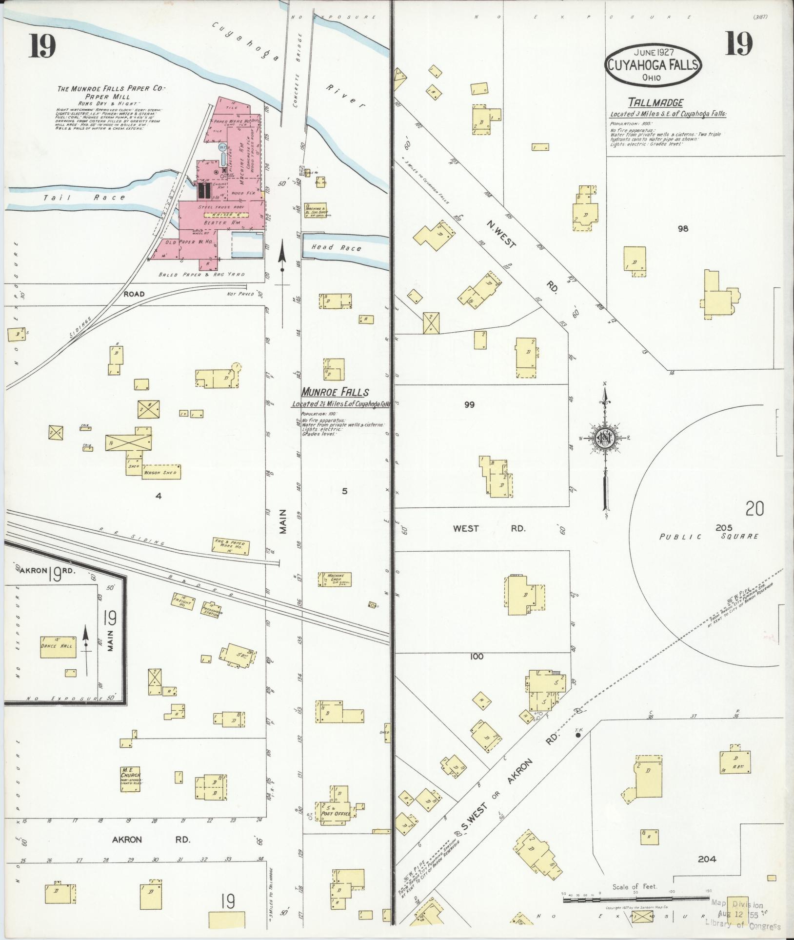 Sanborn Fire Insurance Map from Cuyahoga Falls, Summit County, Ohio (1927), Sheet #0019 - Complete Map Set gallery image, historic Sanborn map, vintage wall art, Ohio Ohio