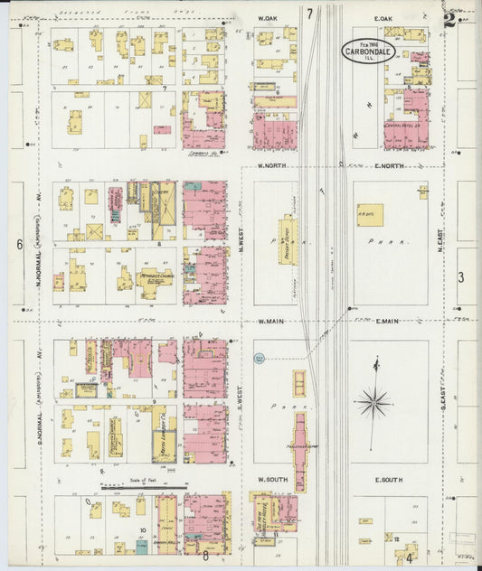Sanborn Fire Insurance Map from Carbondale, Jackson County, Illinois (1906), Sheet #0002 - Historic Sanborn Fire Insurance Map Print, vintage old map wall art, antique decor, genealogy gift, Illinois Illinois map