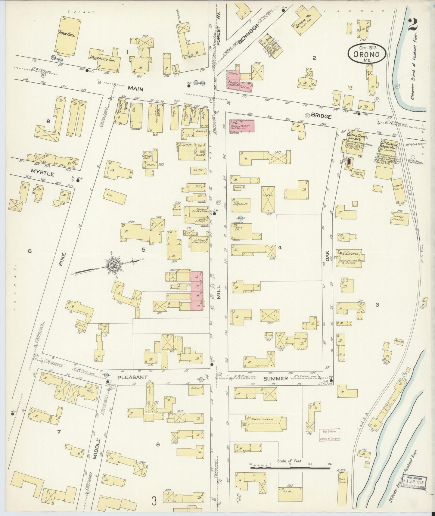 Sanborn Fire Insurance Map from Orono, Penobscot County, Maine (1912), Sheet #0002 - Historic Sanborn Fire Insurance Map Print, vintage old map wall art, antique decor, genealogy gift, Maine Maine map
