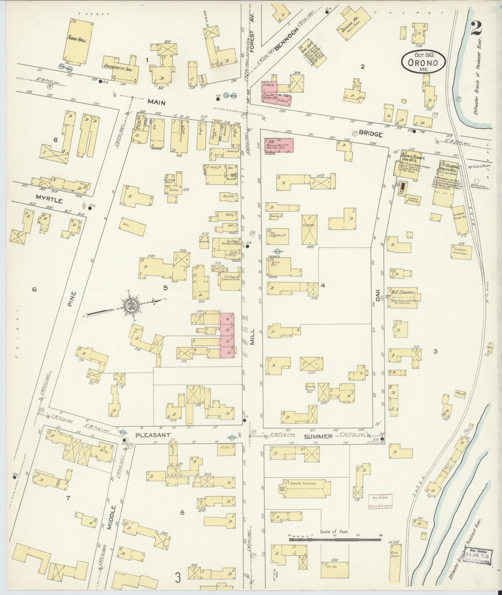 Sanborn Fire Insurance Map from Orono, Penobscot County, Maine (1912), Sheet #0002 - Historic Sanborn Fire Insurance Map Print, vintage old map wall art, antique decor, genealogy gift, Maine Maine map