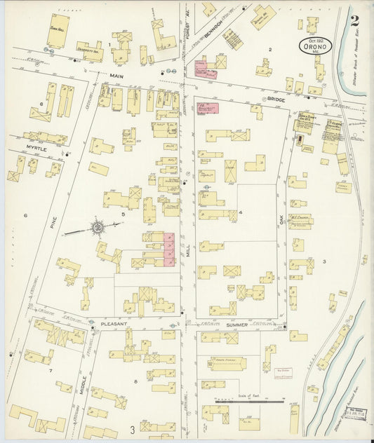 Sanborn Fire Insurance Map from Orono, Penobscot County, Maine (1912), Sheet #0002 - Historic Sanborn Fire Insurance Map Print, vintage old map wall art, antique decor, genealogy gift, Maine Maine map