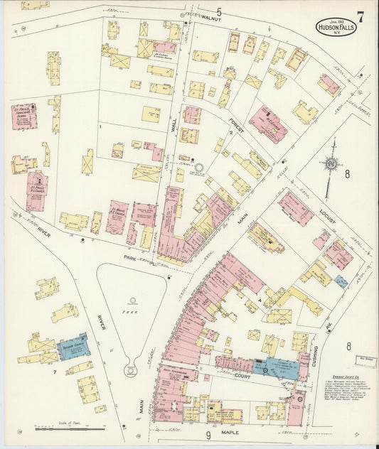 Sanborn Fire Insurance Map from Hudson Falls, Washington County, New York (1913), Sheet #0007 - Historic Sanborn Fire Insurance Map Print, vintage old map wall art, antique decor, genealogy gift, New York New York map