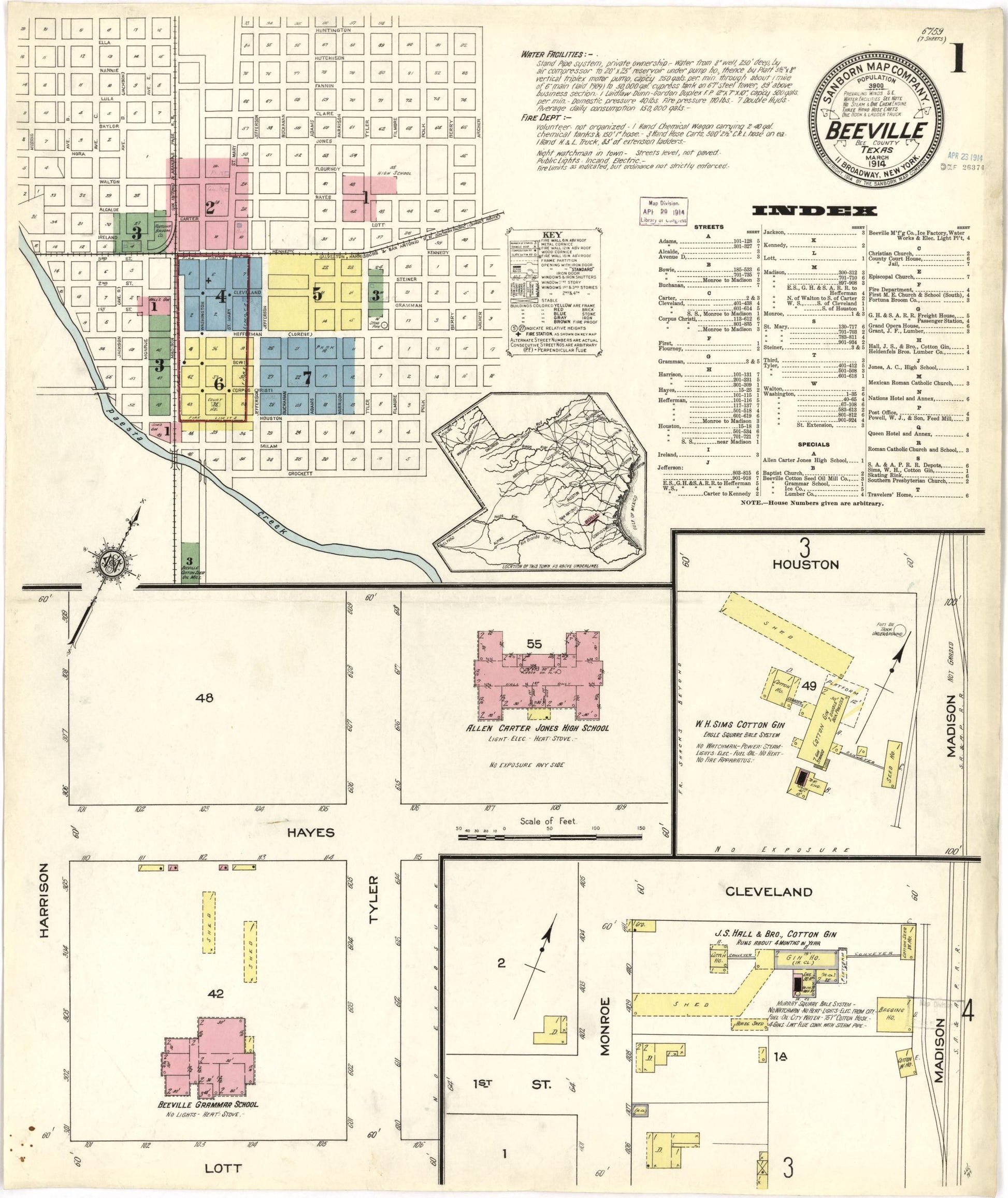 Sanborn Fire Insurance Map from Beeville, Bee County, Texas. (1914) – Historic Sanborn Fire Insurance Map Print