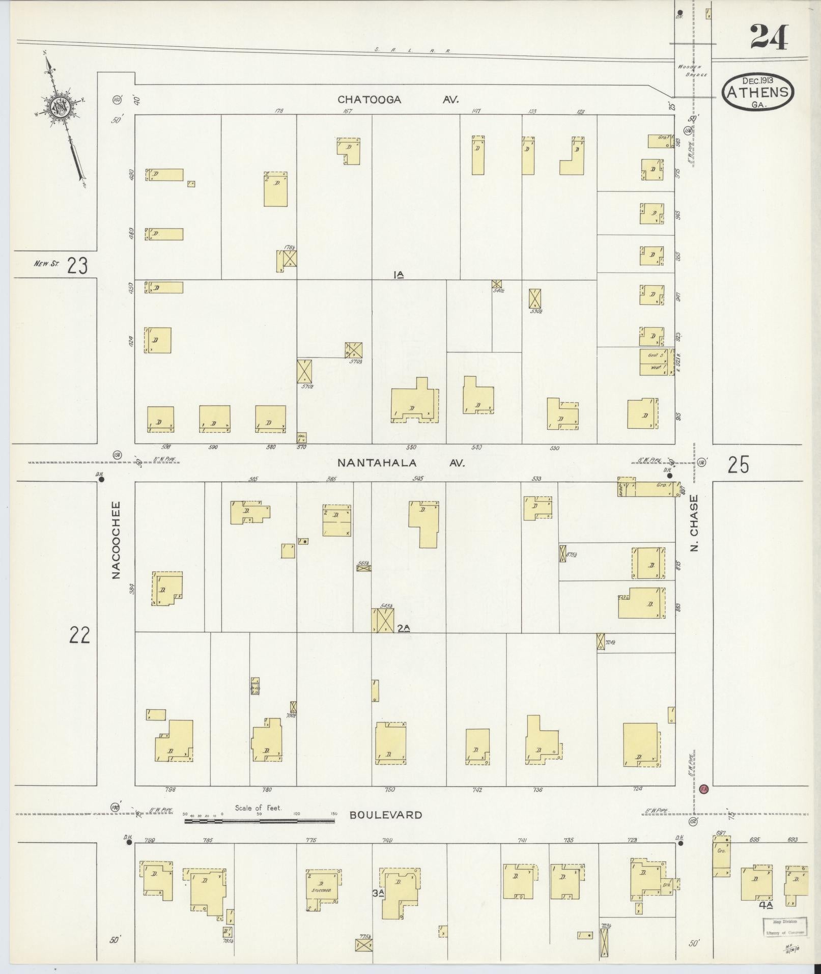 Sanborn Fire Insurance Map from Athens, Clarke County, Georgia (1913), Sheet #0024 - Complete Map Set gallery image, historic Sanborn map, vintage wall art, Georgia Georgia