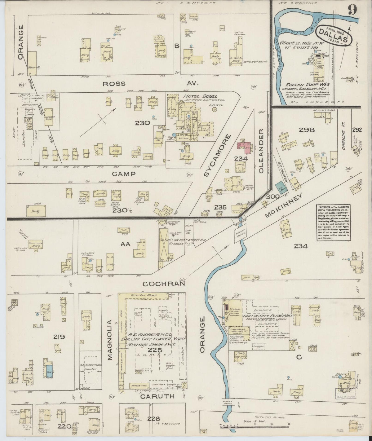 Sanborn Fire Insurance Map from Dallas, Dallas County, Texas (1885), Sheet #0009 - Complete Map Set gallery image, historic Sanborn map, vintage wall art, Texas Texas