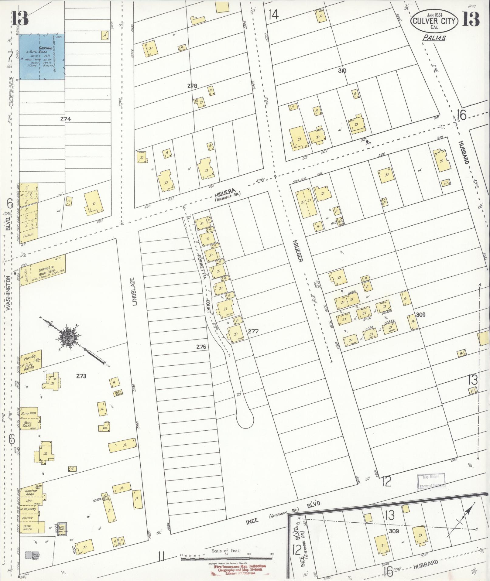 Sanborn Fire Insurance Map from Culver City, Los Angeles County, California (1924), Sheet #0013 - Complete Map Set gallery image, historic Sanborn map, vintage wall art, California California