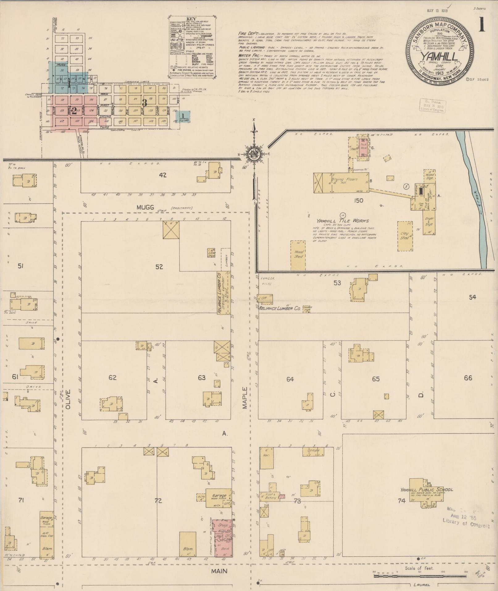 Sanborn Fire Insurance Map from Yamhill, Yamhill County, Oregon (1913), Sheet #0001 - Complete Map Set gallery image, historic Sanborn map, vintage wall art, Oregon Oregon