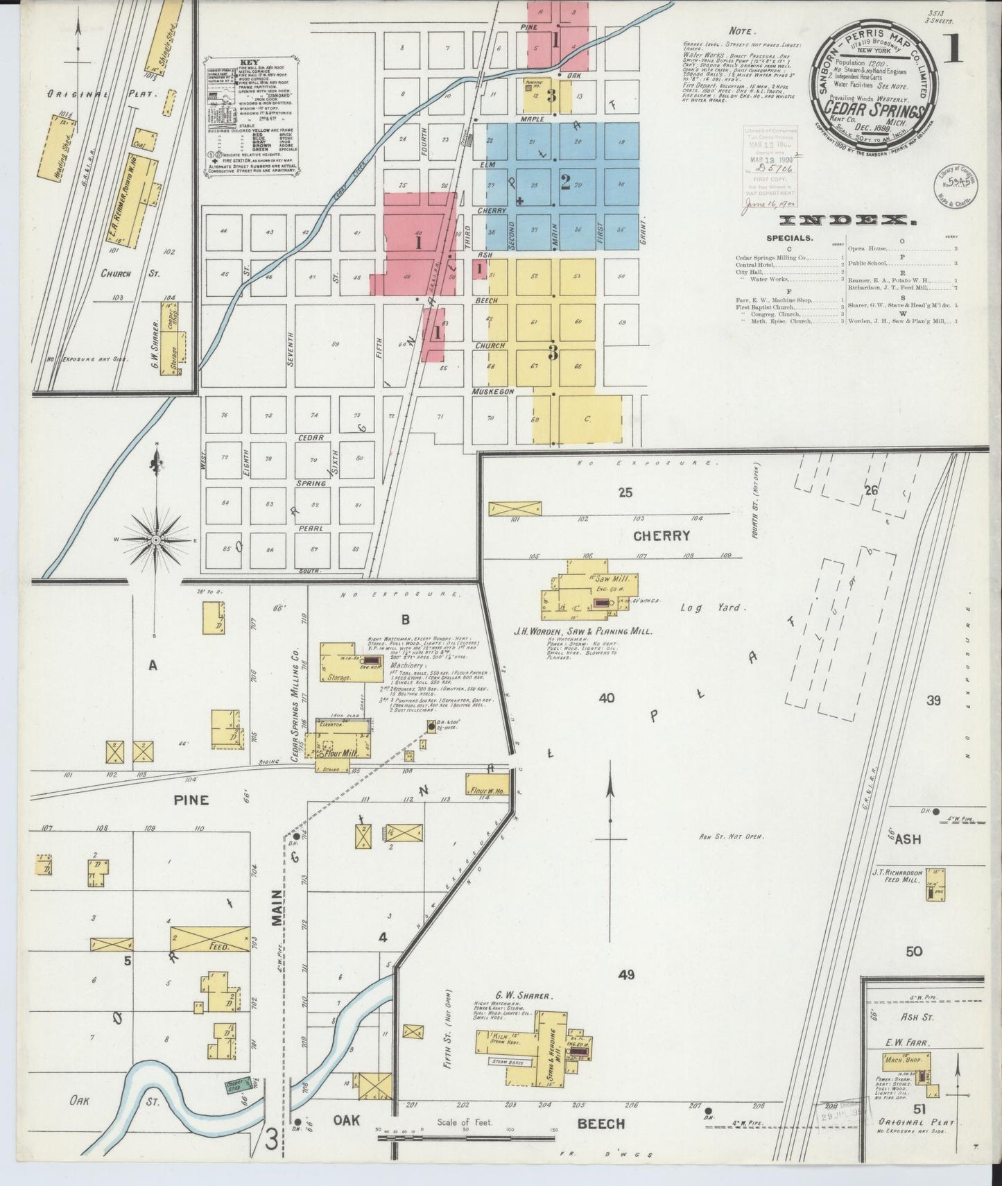 Sanborn Fire Insurance Map from Cedar Springs, Kent County, Michigan (1899), Sheet #0001 - Historic Sanborn Fire Insurance Map Print, vintage old map wall art, antique decor, genealogy gift, Michigan Michigan map