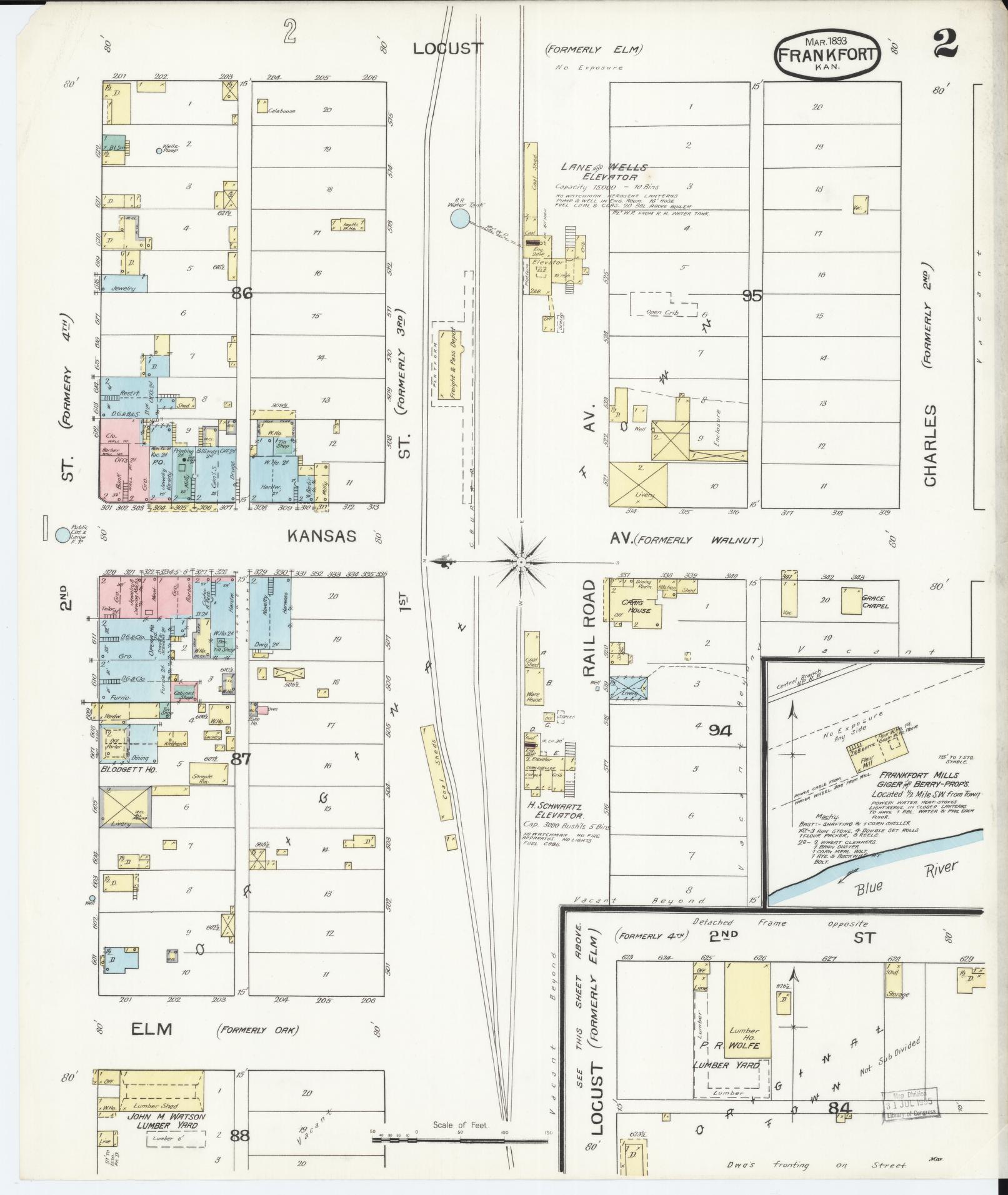 Sanborn Fire Insurance Map from Frankfort, Marshall County, Kansas (1893), Sheet #0002 - Complete Map Set gallery image, historic Sanborn map, vintage wall art, Kansas Kansas