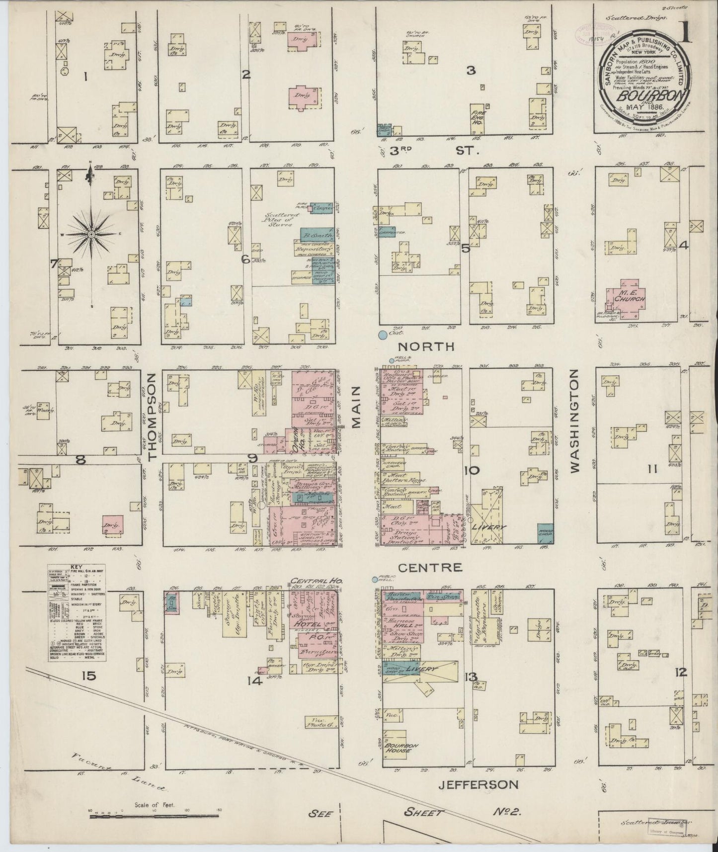 Sanborn Fire Insurance Map from Bourbon, Marshall County, Indiana (1886), Sheet #0001 - Complete Map Set gallery image, historic Sanborn map, vintage wall art, Indiana Indiana