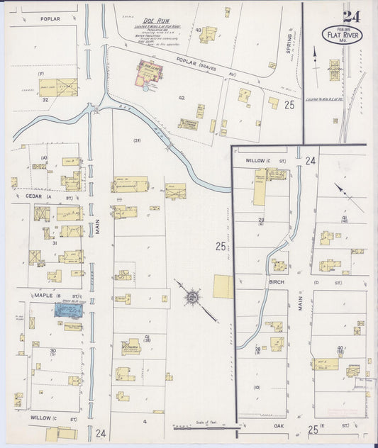 Sanborn Fire Insurance Map from Flat River, Saint Francois County, Missouri (1915), Sheet #0024 - Historic Sanborn Fire Insurance Map Print, vintage old map wall art, antique decor, genealogy gift, Missouri Missouri map
