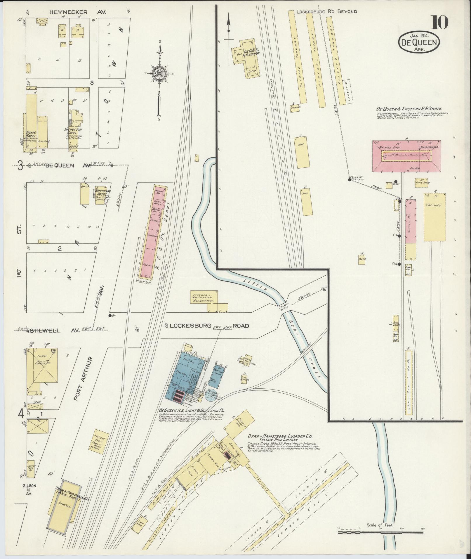 Sanborn Fire Insurance Map from De Queen, Sevier County, Arkansas (1914), Sheet #0010 - Historic Sanborn Fire Insurance Map Print, vintage old map wall art, antique decor, genealogy gift, Arkansas Arkansas map