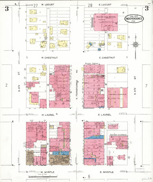 Sanborn Fire Insurance Map from Independence, Montgomery County, Kansas (1923), Sheet #0004 - Historic Sanborn Fire Insurance Map Print, vintage old map wall art, antique decor, genealogy gift, Kansas Kansas map