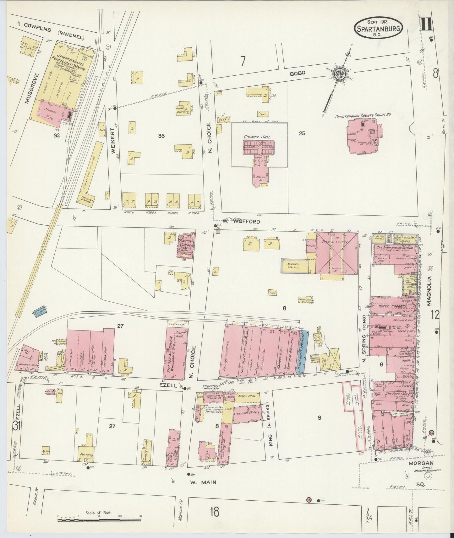Sanborn Fire Insurance Map from Spartanburg, Spartanburg County, South Carolina (1912), Sheet #0011 - Complete Map Set gallery image, historic Sanborn map, vintage wall art, South Carolina South Carolina