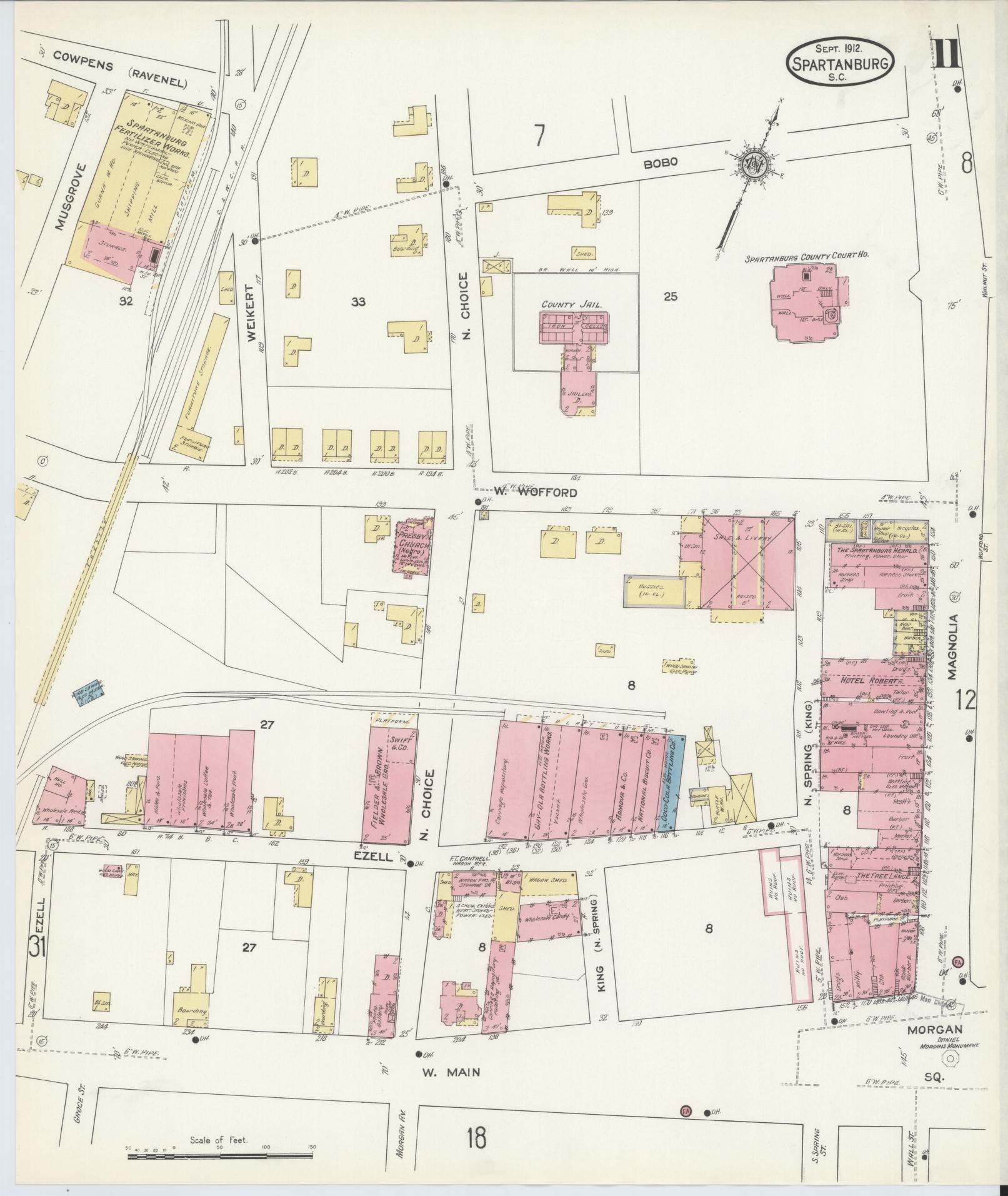 Sanborn Fire Insurance Map from Spartanburg, Spartanburg County, South Carolina (1912), Sheet #0011 - Complete Map Set gallery image, historic Sanborn map, vintage wall art, South Carolina South Carolina