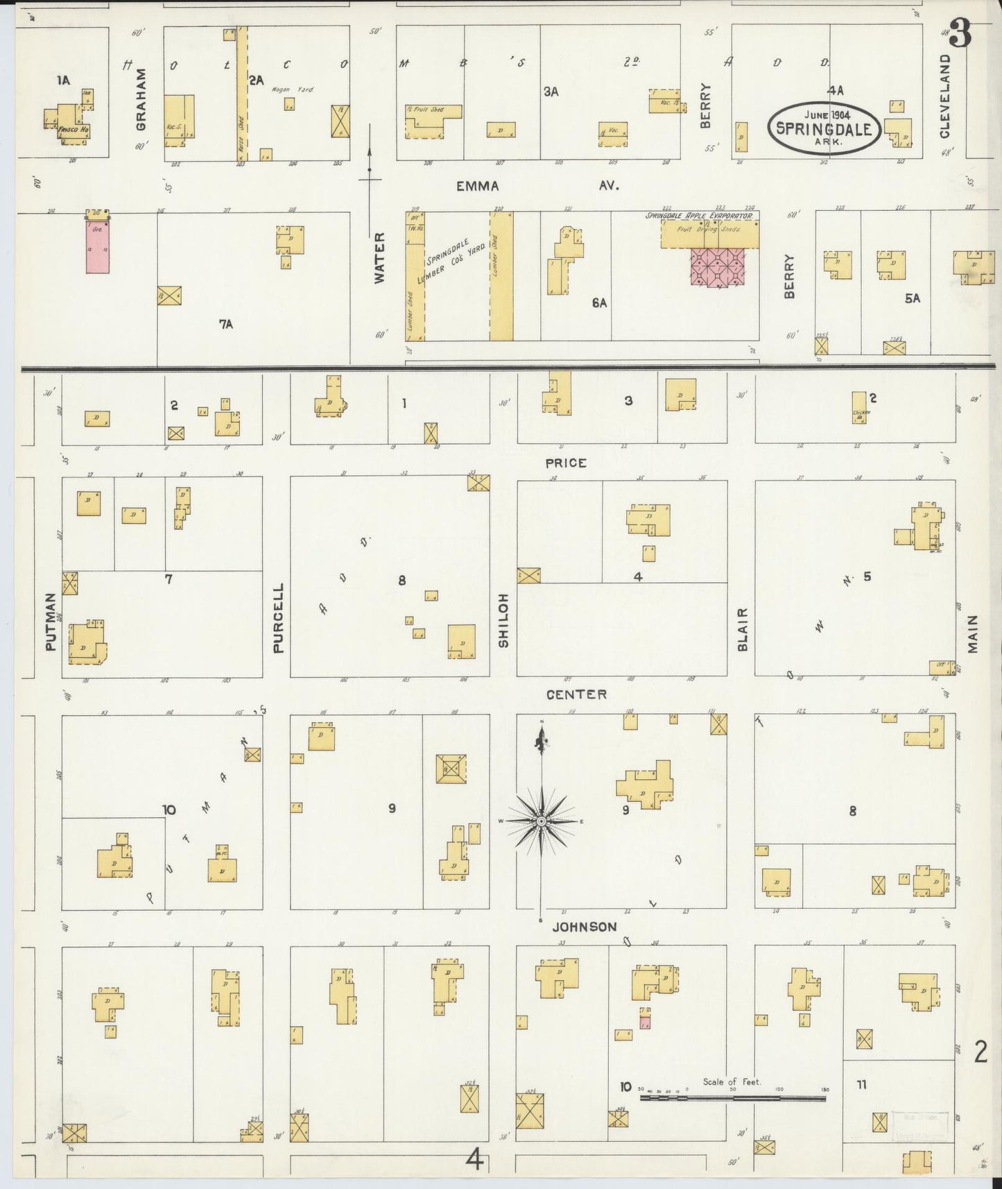 Sanborn Fire Insurance Map from Springdale, Washington County, Arkansas (1904), Sheet #0003 - Complete Map Set gallery image, historic Sanborn map, vintage wall art, Arkansas Arkansas